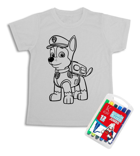 Camiseta Paw Patrol Para  Colorear Marcadores Lavables 