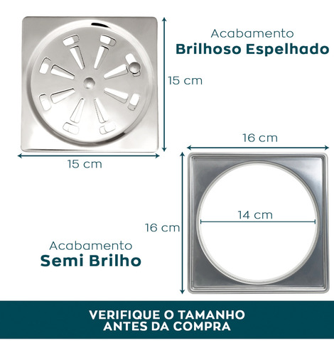 Porta Grelha Inox 304 E Tampa Ralo 15x15 Rotativo Com Fecho Ralo De Banheiro E caixilho 15x15 kit completo ralo abre e fecha Dona D.cor