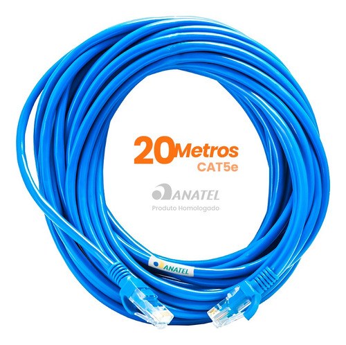 Cabo De Rede 20 Metros Lan Internet Crimpado Rj45 Cat5e Azul