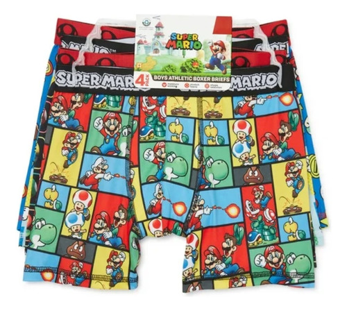 Boxers Brief Para Niño Super Mario 4 Pz Atletico Infanti *sk