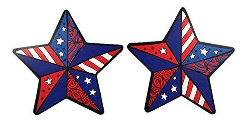 Imán Coche Patriótico Estrellas Rojas Y Azules, Set De 2