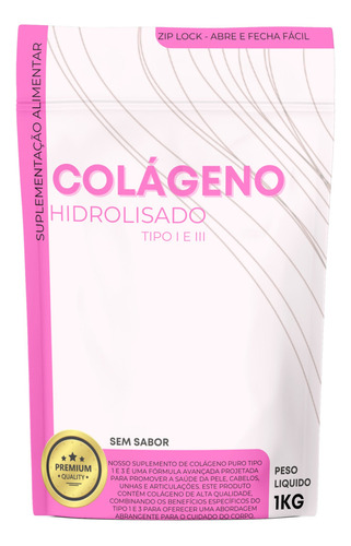 Colágeno Hidrolisado 1kg - 100% Puro - Premium - Solúvel Sabor Sem Sabor