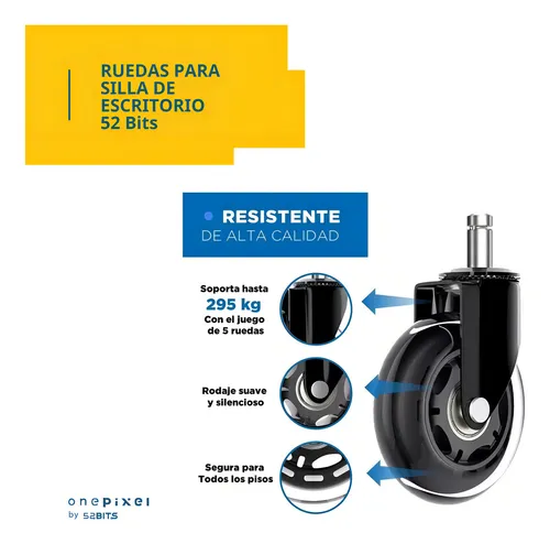 Ruedas Para Silla Escritorio Tipo Roller Set 5 Universales 52 Bits