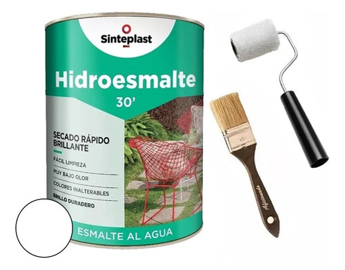 Combo Hidroesmalte Blanco 4lt + Rodillo Pincel Sinteplast Mm