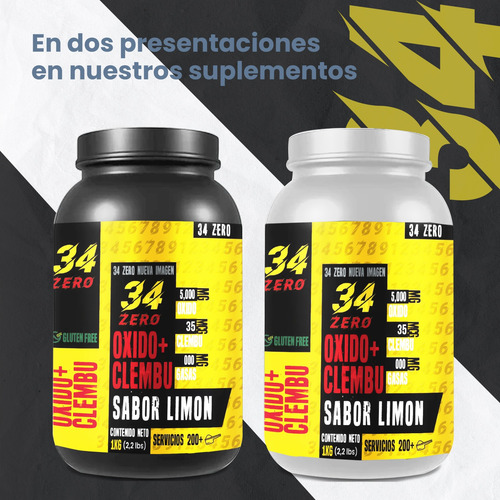 34 Zero Óxido Nítrico + Clembuterol 1kg Pre Entreno Limón