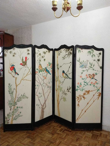 Biombo Antiguo 2 Vistas . Pintado A Mano De Aves