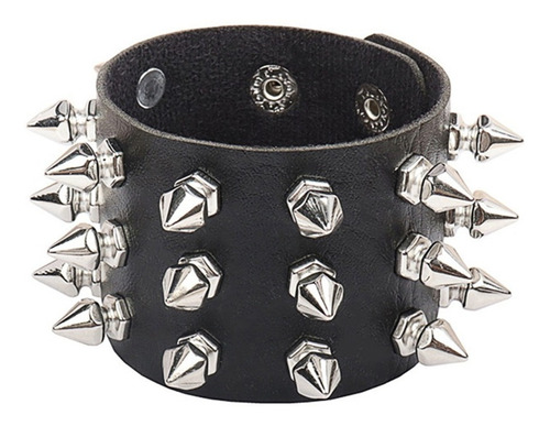 Pulsera Brazalete Grueso Con Picos Plateados Punk Rock Metal