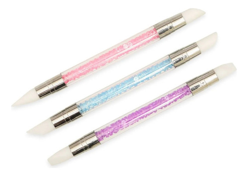 3 Pinceles De Silicona Doble Para Uñas Decoración Manicure