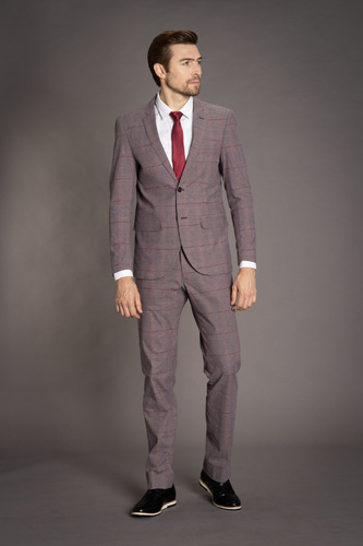 Terno Masculino Estilo Xadrez Clássico Social Semi Slim