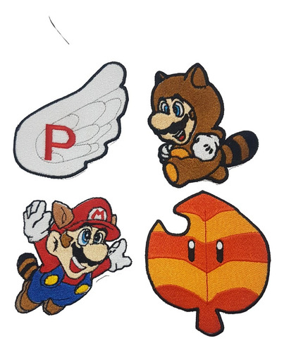 4 Parches Super Mario Bros Tanuki Con Termoadherible