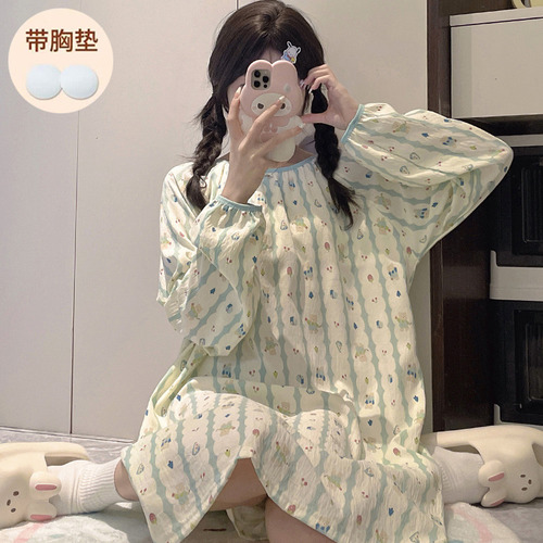 Camisón Casual De Manga Larga Con Cuello Redondo Para Mujer