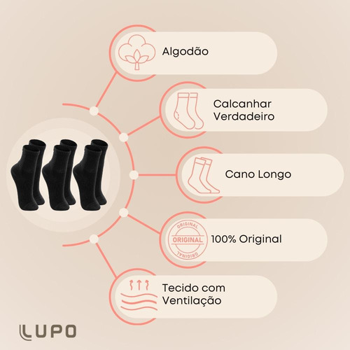 Kit Com 6 Pares Meias Lupo Kids Cano Médio Infantil Algodão