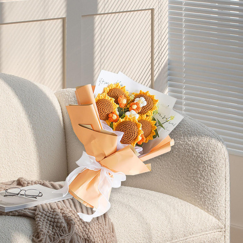 Mini Ramo De Flores Tejido A Mano, Ramo De Punto Hecho A