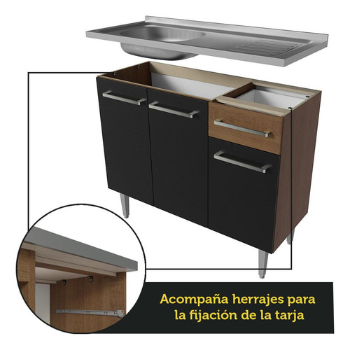 Cocina Integral Completa Madesa Emilly Fit Con Tarja Rn Color Marrón/Negro