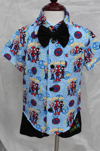 Conjunto Spiderman Niño: Playera, Moño Y Short Hombre Araña