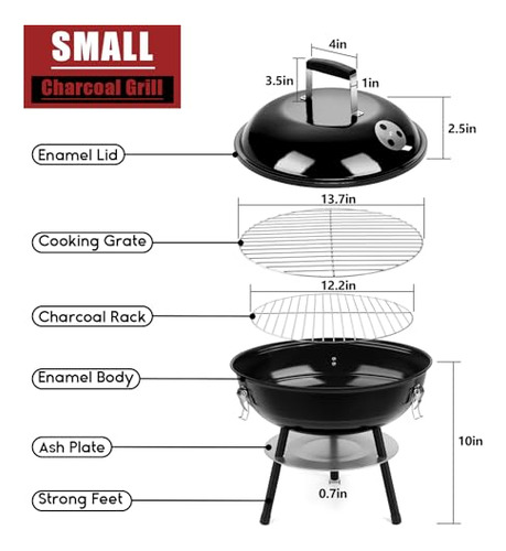 Parrilla De Carbón Hasteel De 14 Pulgadas, Pequeña, Esmaltad