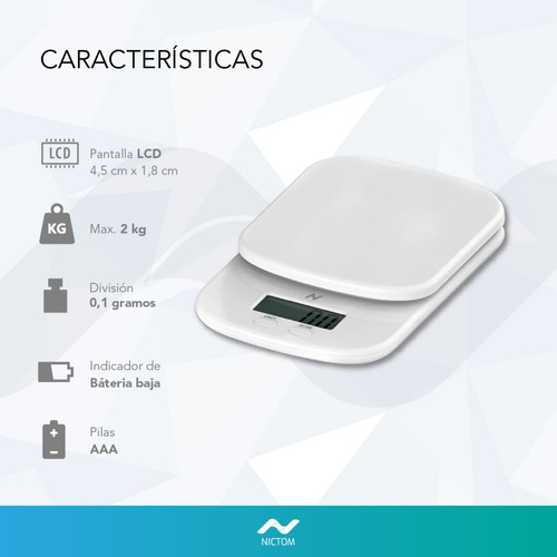 Imagen 4 de 5 de Balanza De Cocina Recipiente Nictom Digital Alta Precisión