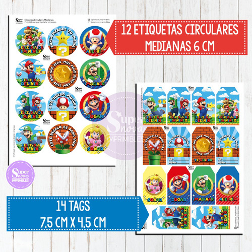 Kit Imprimible Día Del Niño Tags Stickers Super Mario Bros