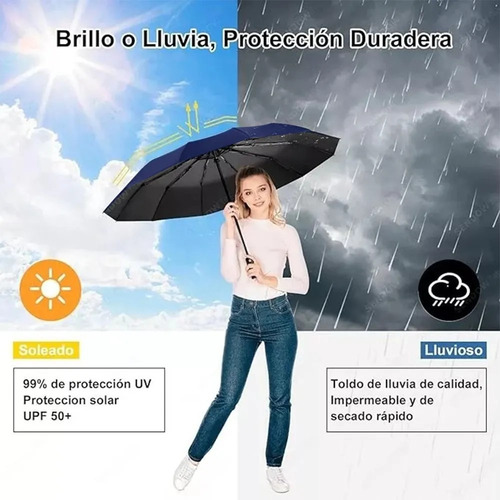 Banna Azul Paraguas Plegable Automático, Antiviento, Luz Led, Abrir Y Cerrar Automático, Robusto Ligero Resistente, , Adultos, Hombres Y Mujeres, Grande Con 12 Varillas