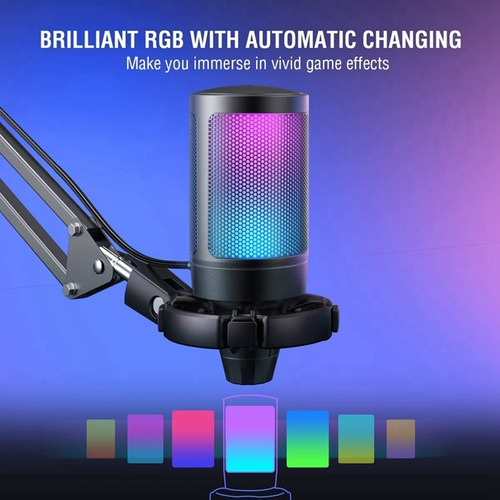 Micrófono Usb Con Botón De Silencio Rgb Soporte Brazo