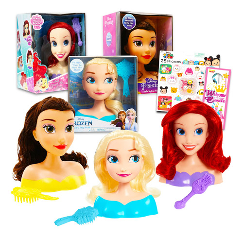 Disney Princess Styling Head Dolls For Girls 3 Pack - 3 Pc B