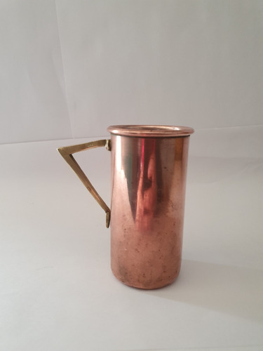 Antiguo Vaso De Cobre Con Asa De Bronce