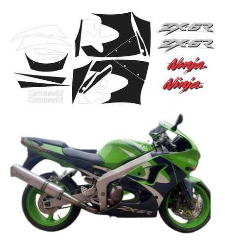 Kit Adesivos Faixas Para Kawasaki Ninja Zx-6 1999 16012 Cor Preto