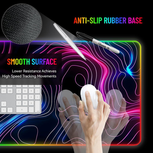 Tapete De Escritorio Led Rgb Mousepad Para Juegos, Teclado G