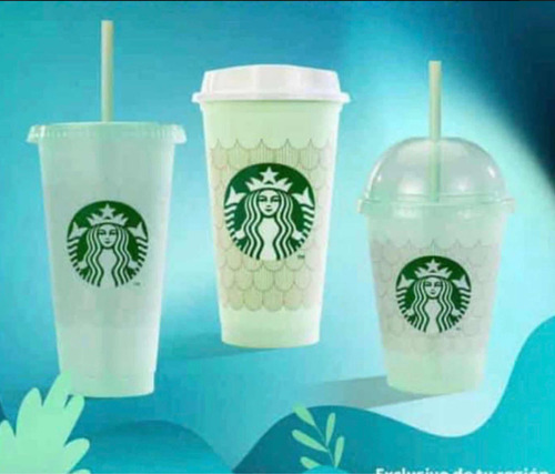 Vasos Reusables 3 Piezas Starbucks Sirena Originales