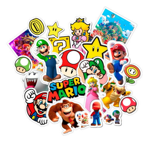 Stickers Mario Bros Pack En Plancha Souvenir Regalo Deco