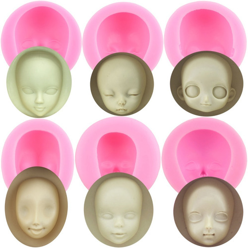 6pcs Molde De Silicona Rostro Humano Fondant Pasta Resina