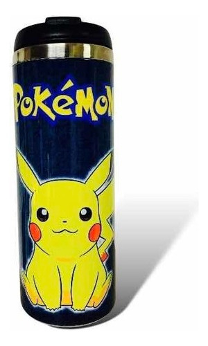 Termo Diseño Pikachu Anime Pokémon Color Gris Oscuro