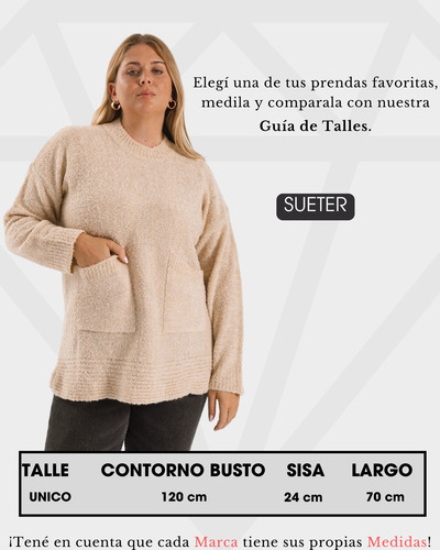Sweater Boucle De Mujer Liso Mangas Largas Talles Especiales