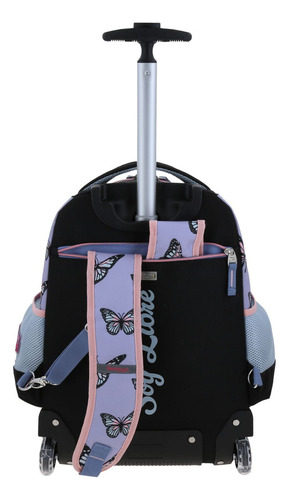 Mochila Grande Chenson De Baston Con Ruedas Luz Led Inobu Mariposas Color Morado Diseño De La Tela Liso
