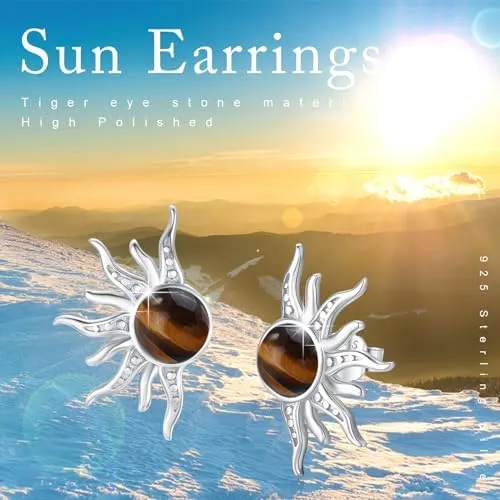 Pendientes De Sol De Plata De Ley 925, Aretes De Piedra De Y