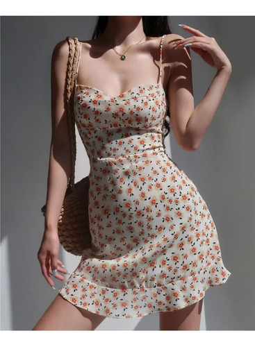 Minivestido Sin Mangas Con Cuello En V Y Estampado Floral