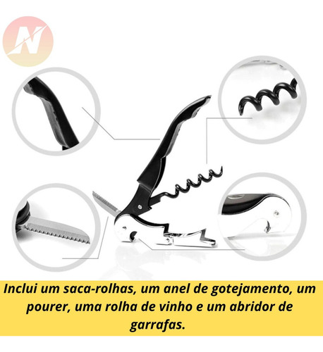 Kit Vinho Abridor Dosador Saca Rolhas Tampa Livro 05 Peças