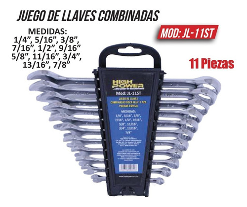 Juego De Llaves Combinadas Std 11 Pz Acero Cromo Jl-11st