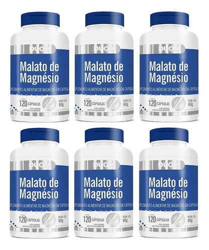 Kit 6 Suplemento Malato De Magnésio Com 120cps - Duom