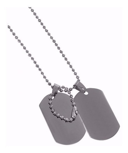 Corrente E 2 Placas Identificação Militar Dog Tag Aço Inox 