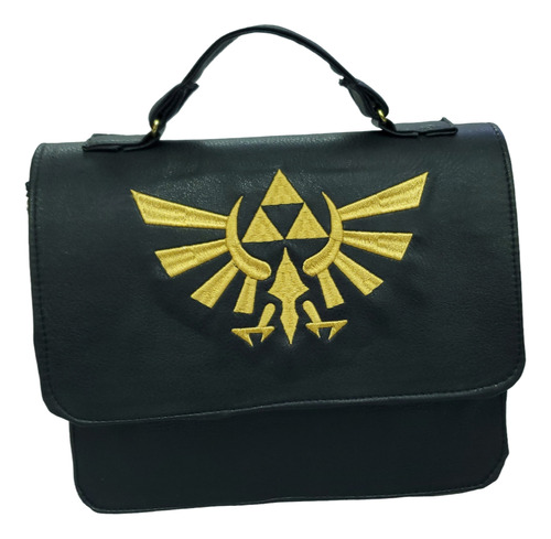 Bolsa Zelda Negra Vinipiel Bordada Bandolera 