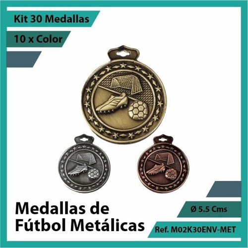 Kit 30 Medallas En Bogota De Futbol Oro Metalica M02k30