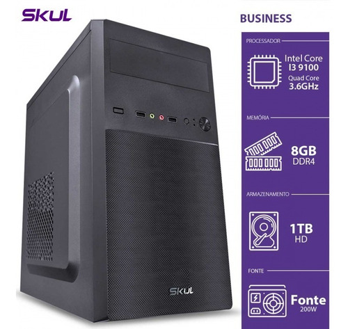 Computador Pc Desktop I3 9º Ger 3.6ghz 8gb Ddr4 1tb  Skul