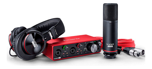 Kit Home Studio Scarlett 2i2 Studio 3a Geração Focusrite Cor Vermelho/preto