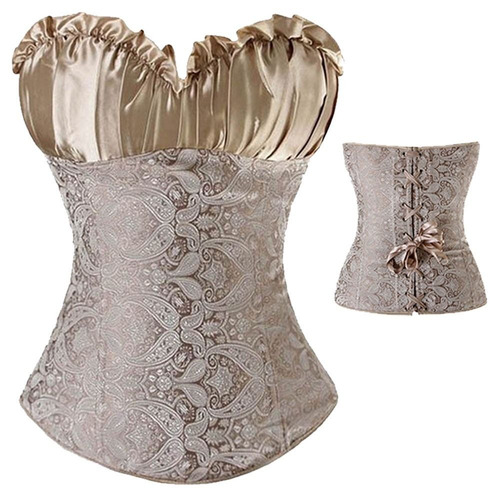 Brocade Mujeres Sexy Bustier Corsé Falda Top Navidad Traje