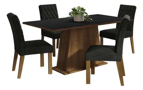 Mesa de comedor con tapa de madera, 4 sillas Ashley Madesa Rpo, color rústico/negro/Oxford, silla lisa, diseño de tela