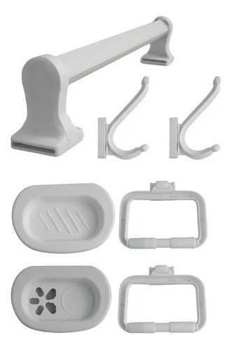 Set Baño Accesorios Kit 7 Piezas Plastico Para Amurar Blanco