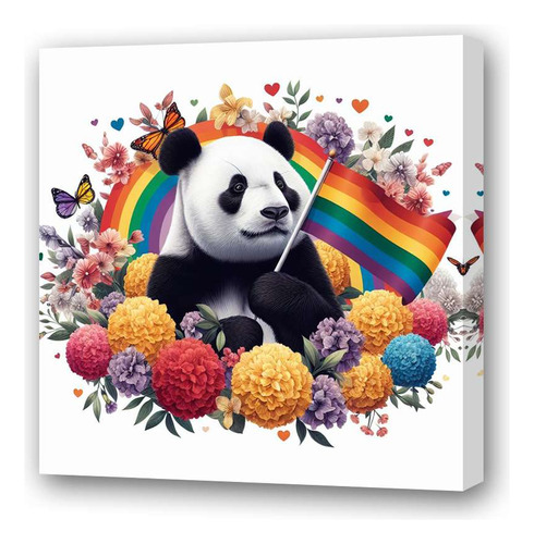 Cuadro 60x60cm Oso Panda Gay Orgullo Bandera Mariposas