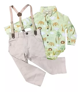 Conjunto Social Safari Infantil Menino Marrom