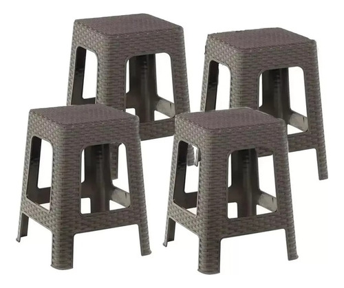 Pack De 4 Unidades De Piso Banquito Rattan Simil